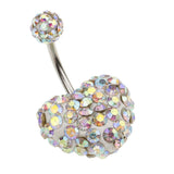 Maxbell Crystal Heart Dangle Button Belly Navel Ring Bar Body Jewelry 14G Multicolor