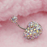 Maxbell Crystal Heart Dangle Button Belly Navel Ring Bar Body Jewelry 14G Multicolor