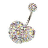 Maxbell Crystal Heart Dangle Button Belly Navel Ring Bar Body Jewelry 14G Multicolor