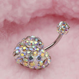 Maxbell Crystal Heart Dangle Button Belly Navel Ring Bar Body Jewelry 14G Multicolor