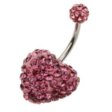 Maxbell Crystal Heart Dangle Button Belly Navel Ring Bar Body Jewelry 14G Pink