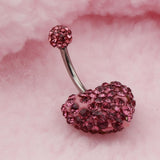 Maxbell Crystal Heart Dangle Button Belly Navel Ring Bar Body Jewelry 14G Pink