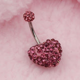 Maxbell Crystal Heart Dangle Button Belly Navel Ring Bar Body Jewelry 14G Pink