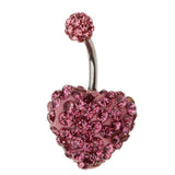 Maxbell Crystal Heart Dangle Button Belly Navel Ring Bar Body Jewelry 14G Pink