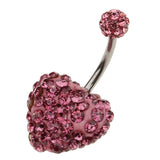 Maxbell Crystal Heart Dangle Button Belly Navel Ring Bar Body Jewelry 14G Pink