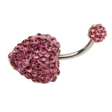 Maxbell Crystal Heart Dangle Button Belly Navel Ring Bar Body Jewelry 14G Pink