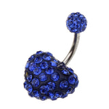 Maxbell Crystal Heart Dangle Button Belly Navel Ring Bar Body Jewelry 14G Dark Blue