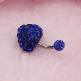 Maxbell Crystal Heart Dangle Button Belly Navel Ring Bar Body Jewelry 14G Dark Blue