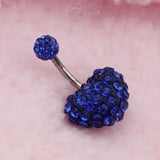 Maxbell Crystal Heart Dangle Button Belly Navel Ring Bar Body Jewelry 14G Dark Blue