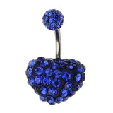 Maxbell Crystal Heart Dangle Button Belly Navel Ring Bar Body Jewelry 14G Dark Blue