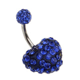 Maxbell Crystal Heart Dangle Button Belly Navel Ring Bar Body Jewelry 14G Dark Blue