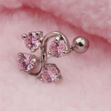 Maxbell 14G Zircon Crystal Belly Button Bar Navel Ring Body Piercing Jewelry Pink