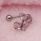 Maxbell 14G Zircon Crystal Belly Button Bar Navel Ring Body Piercing Jewelry Pink