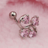 Maxbell 14G Zircon Crystal Belly Button Bar Navel Ring Body Piercing Jewelry Pink