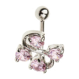 Maxbell 14G Zircon Crystal Belly Button Bar Navel Ring Body Piercing Jewelry Pink