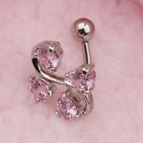 Maxbell 14G Zircon Crystal Belly Button Bar Navel Ring Body Piercing Jewelry Pink