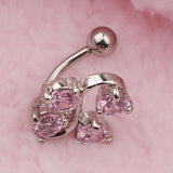 Maxbell 14G Zircon Crystal Belly Button Bar Navel Ring Body Piercing Jewelry Pink