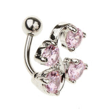 Maxbell 14G Zircon Crystal Belly Button Bar Navel Ring Body Piercing Jewelry Pink