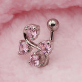 Maxbell 14G Zircon Crystal Belly Button Bar Navel Ring Body Piercing Jewelry Pink