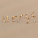 Maxbell 6 Pieces Stainless Steel Zircon Crystal Screw Curved Nose Piercing Gold