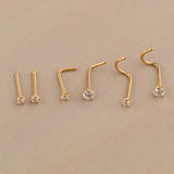 Maxbell 6 Pieces Stainless Steel Zircon Crystal Screw Curved Nose Piercing Gold