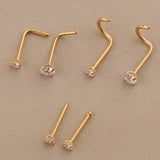 Maxbell 6 Pieces Stainless Steel Zircon Crystal Screw Curved Nose Piercing Gold