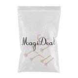 Maxbell 6 Pieces Stainless Steel Zircon Crystal Screw Curved Nose Piercing Gold