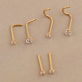 Maxbell 6 Pieces Stainless Steel Zircon Crystal Screw Curved Nose Piercing Gold