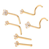 Maxbell 6 Pieces Stainless Steel Zircon Crystal Screw Curved Nose Piercing Gold