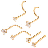Maxbell 6 Pieces Stainless Steel Zircon Crystal Screw Curved Nose Piercing Gold