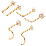 Maxbell 6 Pieces Stainless Steel Zircon Crystal Screw Curved Nose Piercing Gold