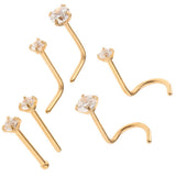 Maxbell 6 Pieces Stainless Steel Zircon Crystal Screw Curved Nose Piercing Gold