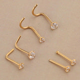 Maxbell 6 Pieces Stainless Steel Zircon Crystal Screw Curved Nose Piercing Gold