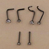 Maxbell 6 Pieces Stainless Steel Zircon Crystal Screw Curved Nose Piercing Black