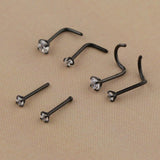 Maxbell 6 Pieces Stainless Steel Zircon Crystal Screw Curved Nose Piercing Black