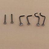 Maxbell 6 Pieces Stainless Steel Zircon Crystal Screw Curved Nose Piercing Black