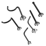 Maxbell 6 Pieces Stainless Steel Zircon Crystal Screw Curved Nose Piercing Black