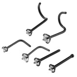 Maxbell 6 Pieces Stainless Steel Zircon Crystal Screw Curved Nose Piercing Black