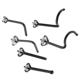 Maxbell 6 Pieces Stainless Steel Zircon Crystal Screw Curved Nose Piercing Black
