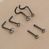 Maxbell 6 Pieces Stainless Steel Zircon Crystal Screw Curved Nose Piercing Black