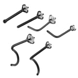 Maxbell 6 Pieces Stainless Steel Zircon Crystal Screw Curved Nose Piercing Black
