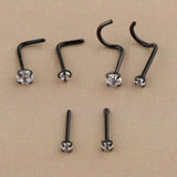 Maxbell 6 Pieces Stainless Steel Zircon Crystal Screw Curved Nose Piercing Black