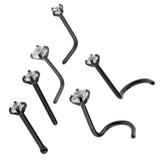 Maxbell 6 Pieces Stainless Steel Zircon Crystal Screw Curved Nose Piercing Black