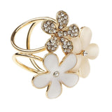 Maxbell Women Flower Shape Crystal Enamel Scarf Buckle Ring Clip Scarf Jewelry White