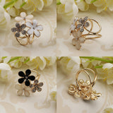 Maxbell Women Flower Shape Crystal Enamel Scarf Buckle Ring Clip Scarf Jewelry White