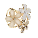 Maxbell Women Flower Shape Crystal Enamel Scarf Buckle Ring Clip Scarf Jewelry White