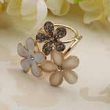 Maxbell Women Flower Shape Crystal Enamel Scarf Buckle Ring Clip Scarf Jewelry White