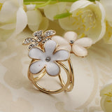 Maxbell Women Flower Shape Crystal Enamel Scarf Buckle Ring Clip Scarf Jewelry White