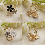 Maxbell Women Flower Shape Crystal Enamel Scarf Buckle Ring Clip Scarf Jewelry White