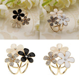 Maxbell Women Flower Shape Crystal Enamel Scarf Buckle Ring Clip Scarf Jewelry White